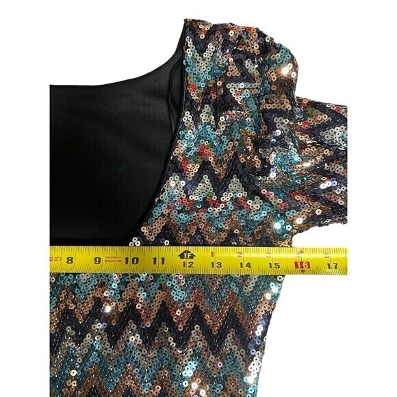 Love Reign Mini 3/4 Sleeves Rainbow Sequin L Stretch Mob Wife electric fairy Y2K - Picture 4 of 8